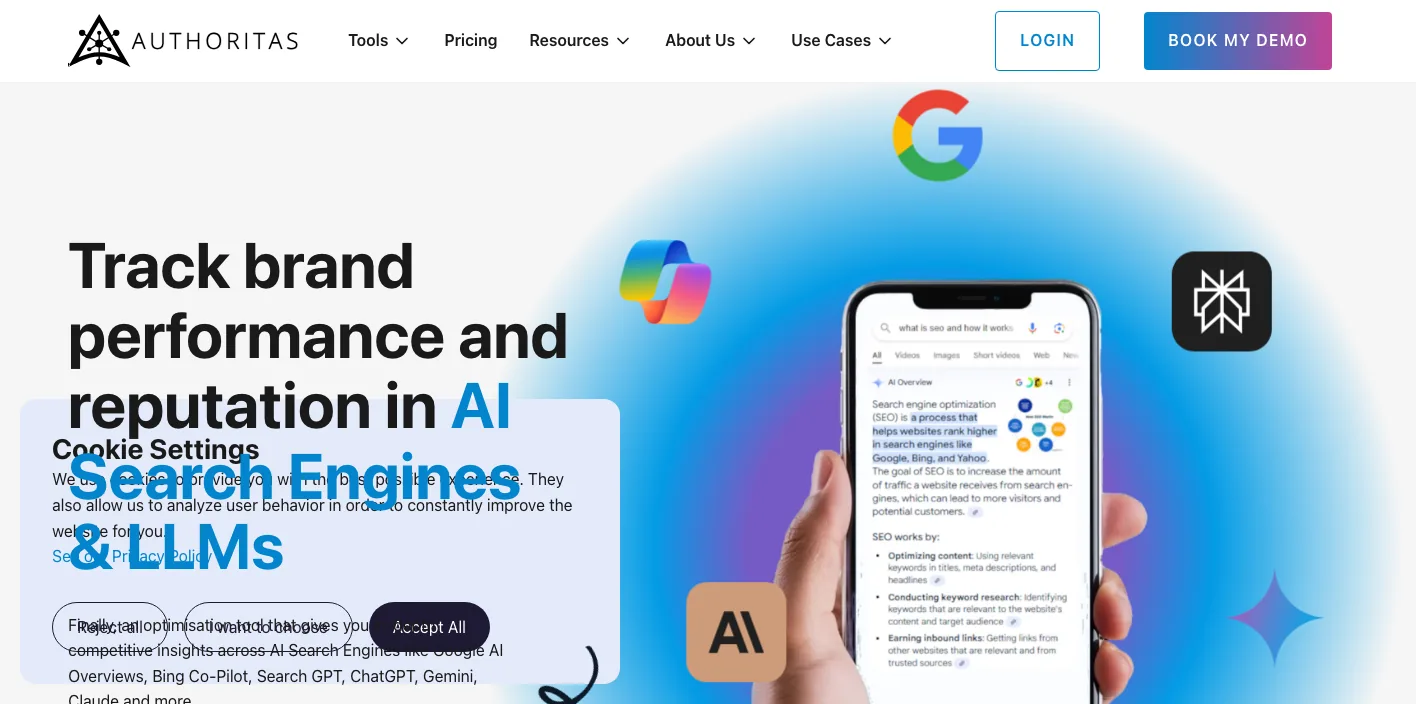 Authoritas AI Brand Trackingのトップページのスクリーンショット