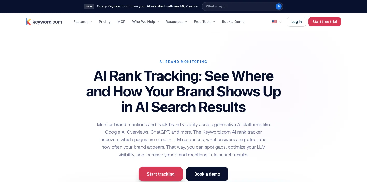 Keyword.com AI Visibility Trackerのトップページのスクリーンショット