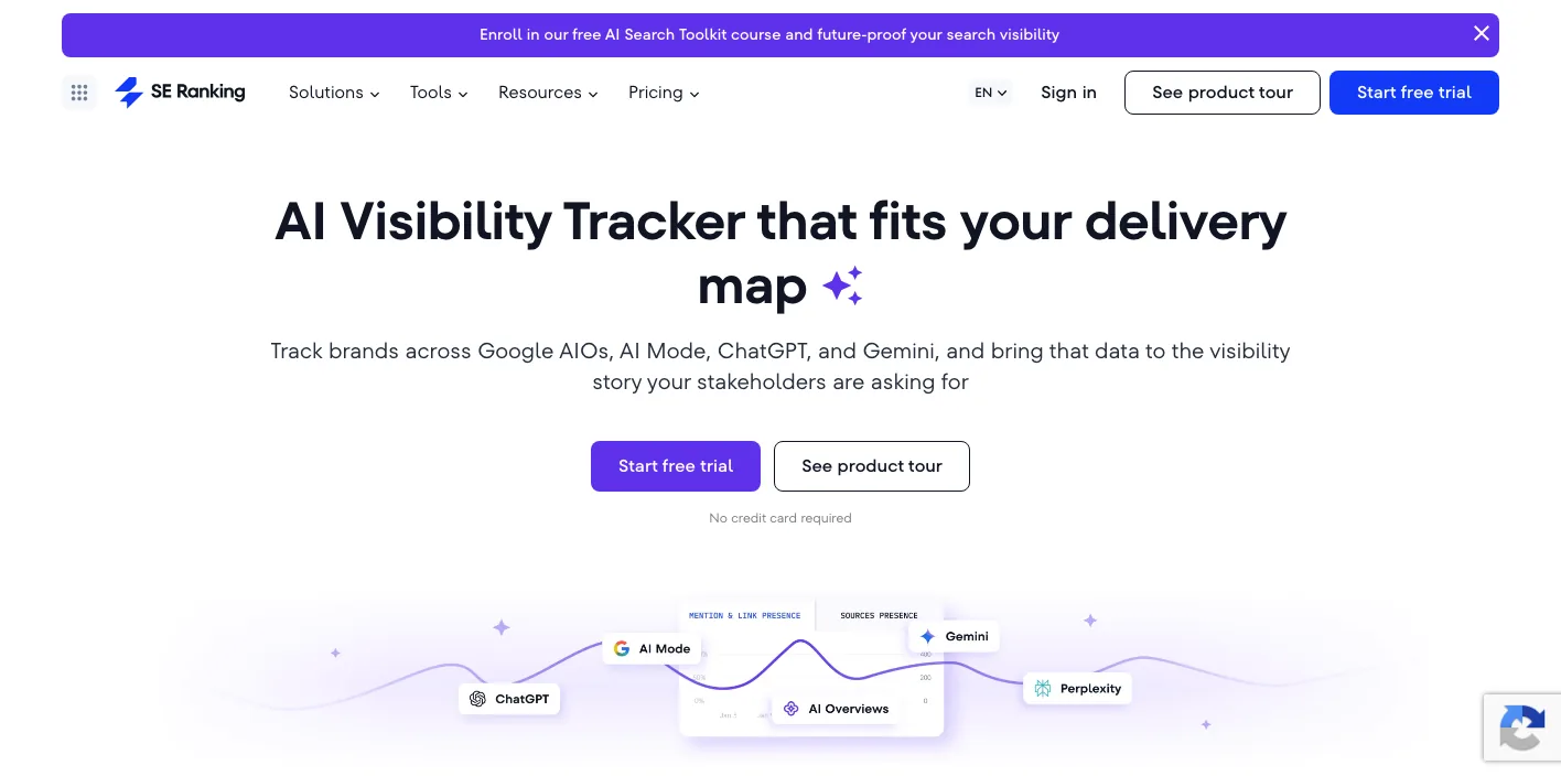 SE Ranking AI Visibility Trackerのトップページのスクリーンショット