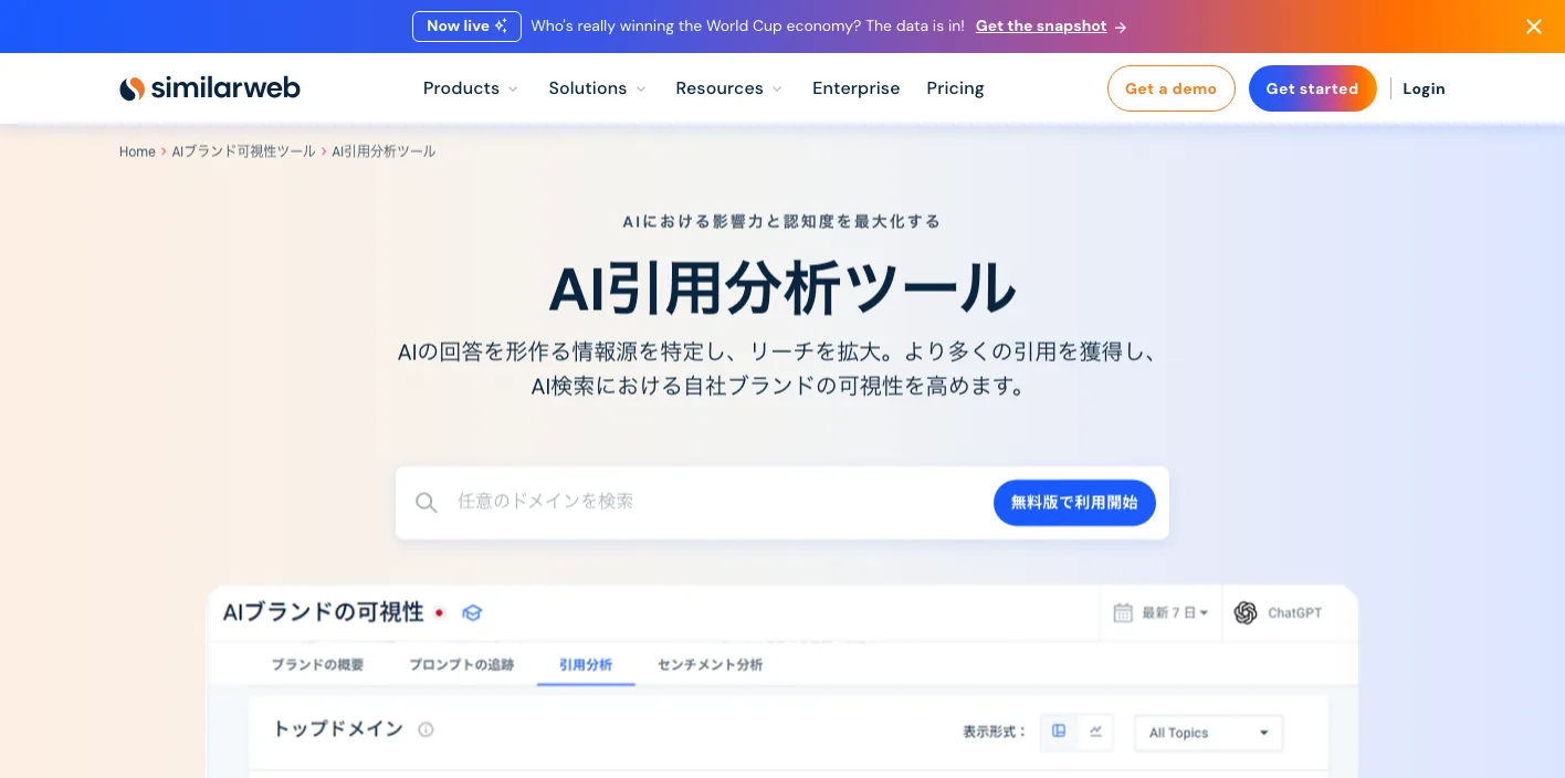 Similarweb AI Citation Analysisのトップページのスクリーンショット