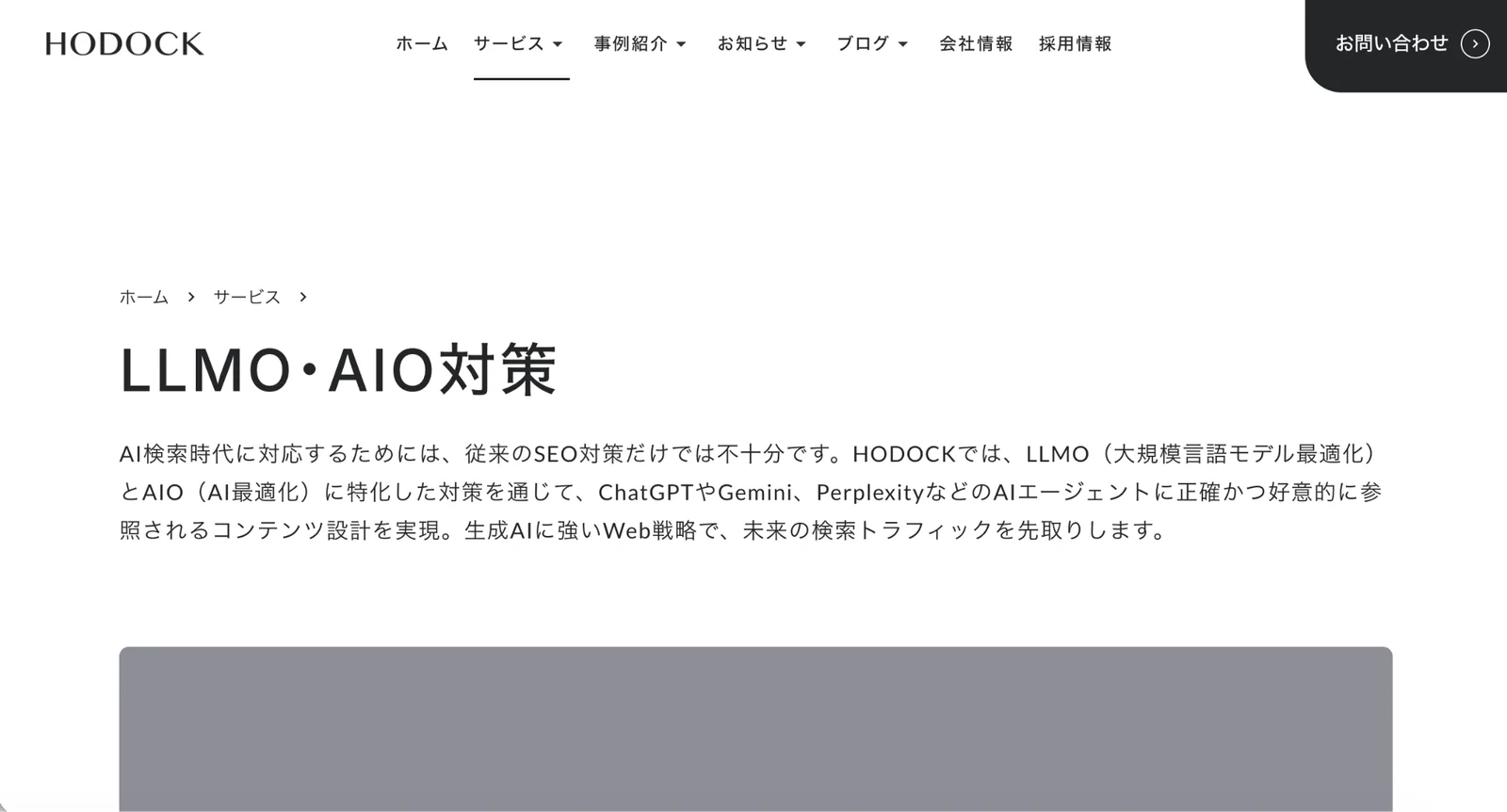 ホドック株式会社のLLMO・AIO対策ページのスクリーンショット