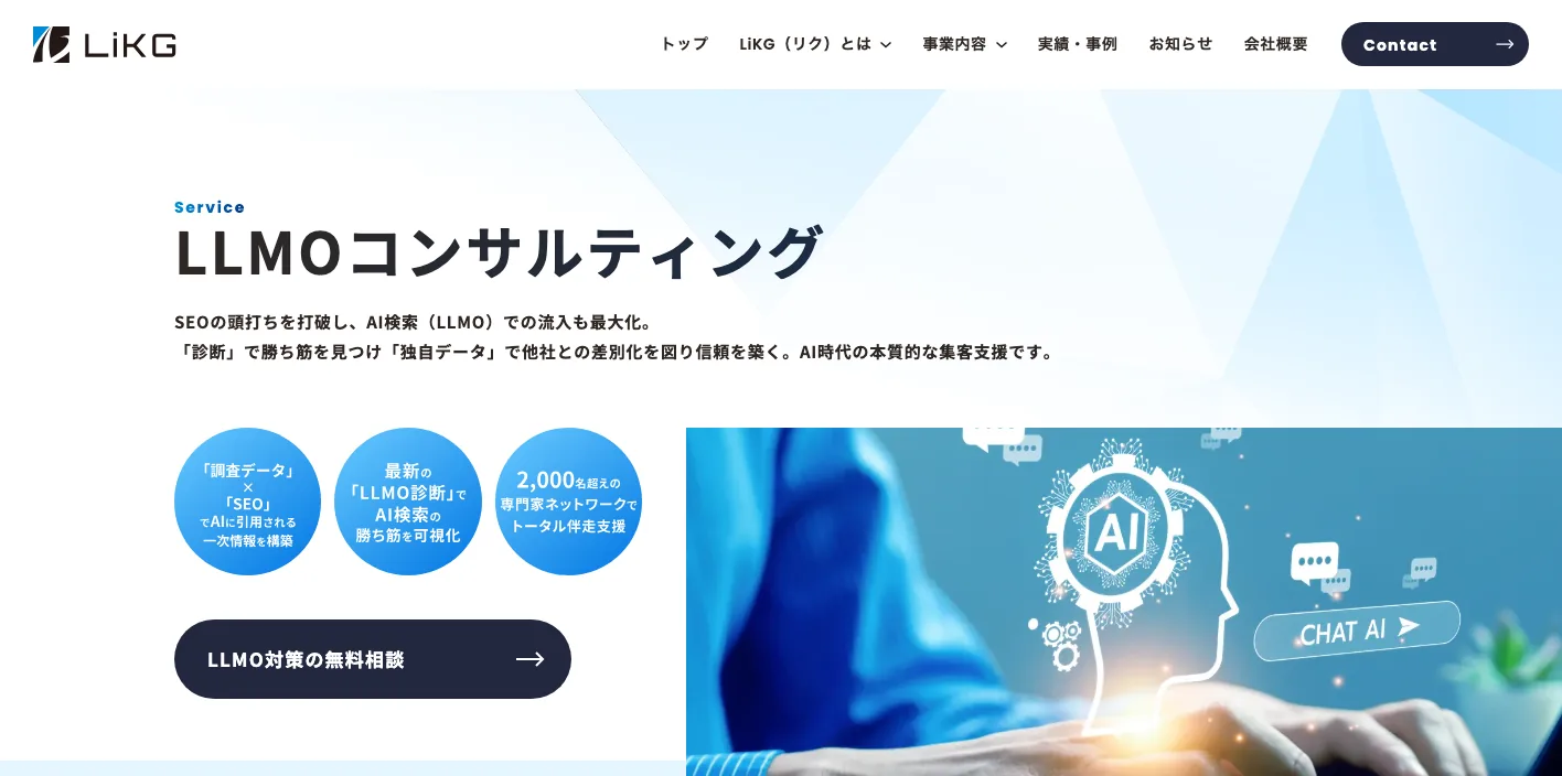 株式会社LiKGのトップページのスクリーンショット