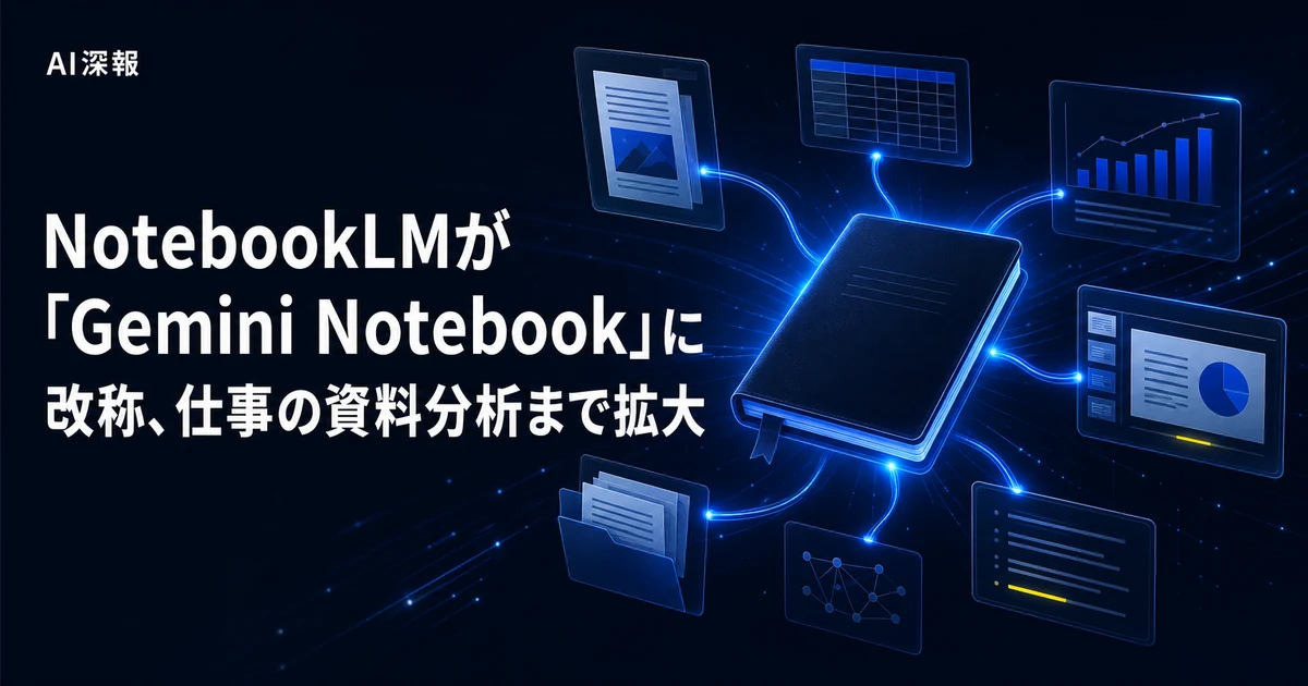 NotebookLMが「Gemini Notebook」に改称、仕事の資料分析まで拡大