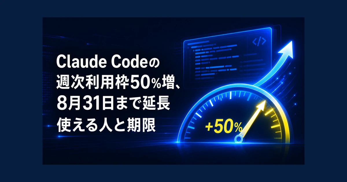Claude Codeの週次利用枠50％増、8月31日まで延長　使える人と期限
