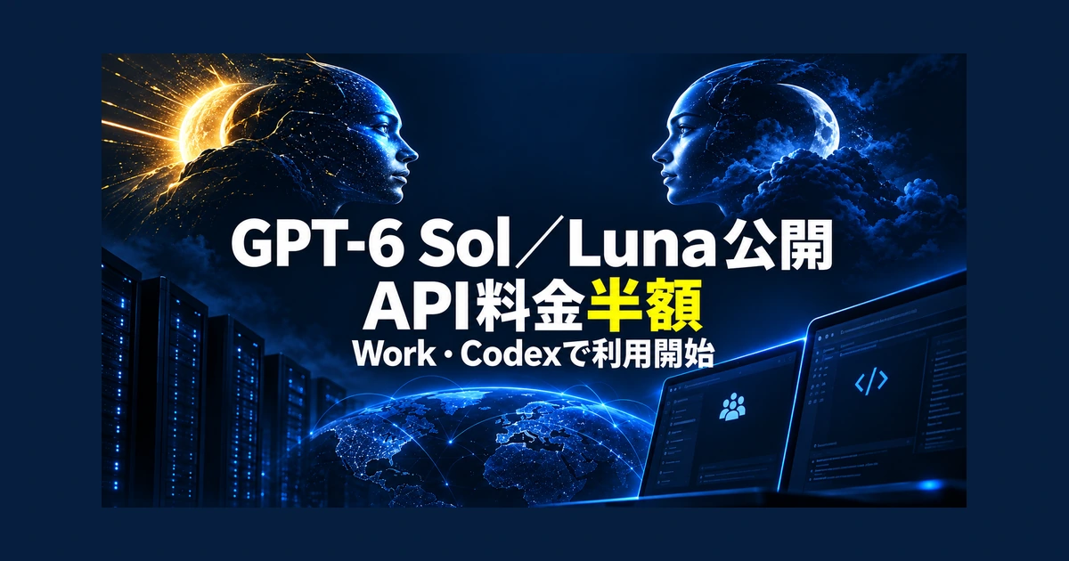 GPT-6 Sol/Luna公開 API料金半額、Work・Codexで利用開始