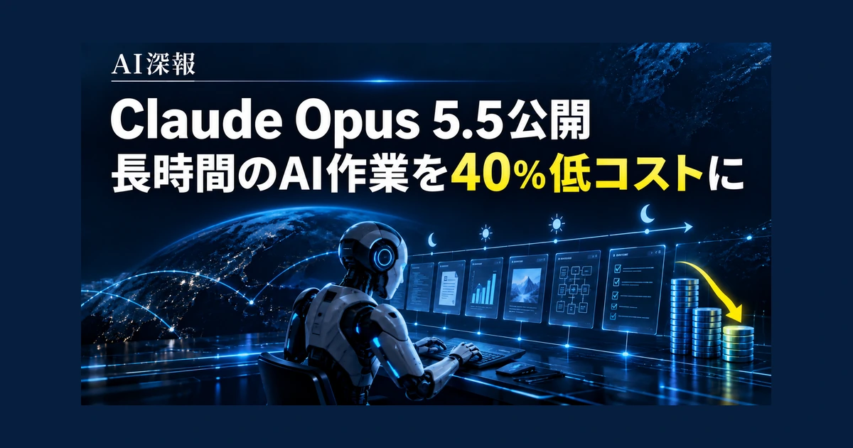 Claude Opus 5.5公開　長時間のAI作業を40％低コストに